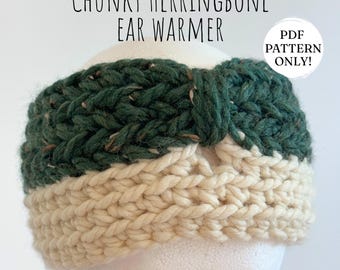 GEHAAKT PATROON | Grove oorwarmer met visgraatmotief | Hoofdband | Accessoires | Winter | Vezelkunst | Pdf-patroon