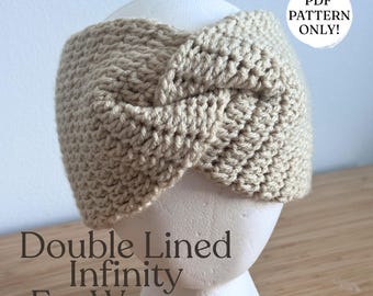GEHAAKT PATROON | Dubbel gevoerde Infinity-oorwarmer | Hoofdband | Accessoires | Winter | Geschikt voor beginners | Vezelkunst | Pdf-patroon