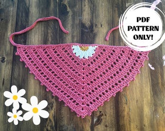 PATRÓN DE GANCHILLO / Patrón de bandana de margaritas de ganchillo / Pañuelo para el cabello / Cubierta para la cabeza / Accesorios para el cabello / Boho / Festival / Patrón solo en PDF