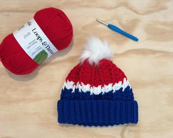 Buffalo Bills Game Day-beanie | Gehaakte muts | Gehaakte kleding | Gehaakte muts | Handgemaakt | Voetbal | Teamkleuren | Teamgeest | Rood | Blauw