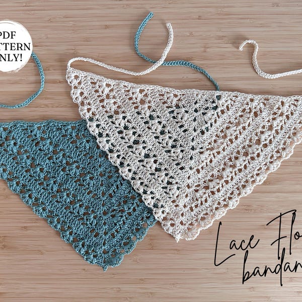 CROCHET PATTERN | Lace Flower Bandana | Hair Kerchief | Boho | Festival | Accessories | PDF Pattern