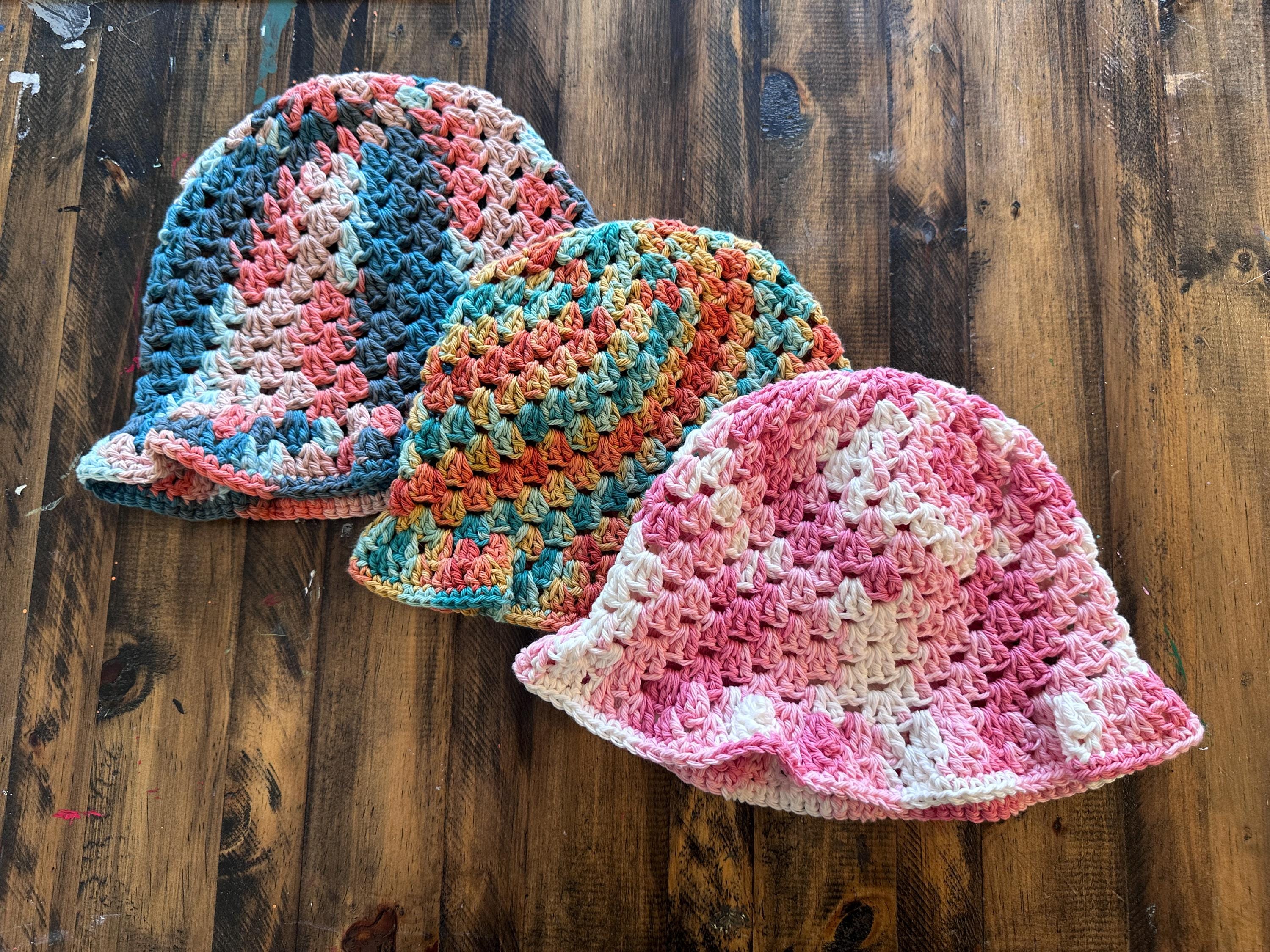 Granny Stitch Crochet Bucket Hat 100% Cotton Sun Hat Crochet Gifts Accessories Handmade Retro Fisherman Hat Multicolor