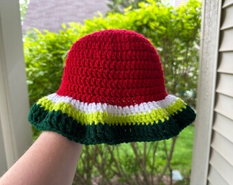 Crochet Watermelon Bucket Hat | Fisherman Hat | Summer Hat | Crochet Gifts | Handmade | Crochet Accessories | Cute | Retro