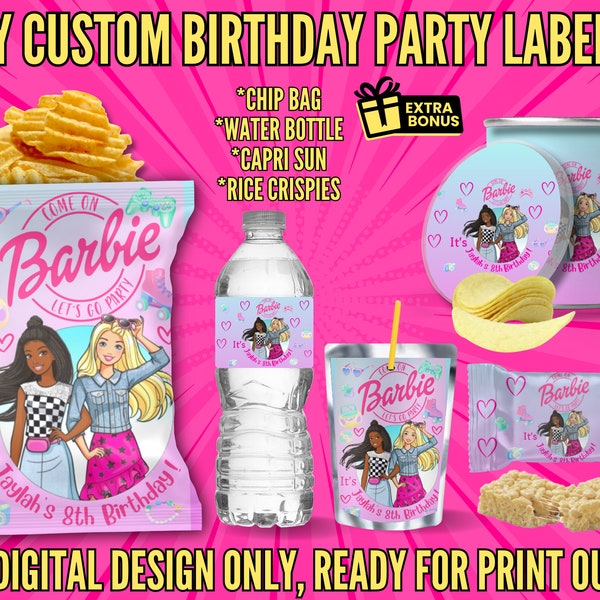 Fashion Doll Birthday Party Chip Bag Bundle: Customizable Labels for Snacks | Editable & Printable Chip Bag | Digital File Instant Download