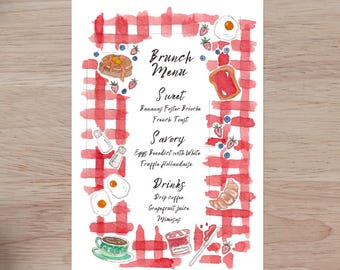 Cottage Core Brunch Menu Template // Instant Download Editable Menu // Brunch Club Hand Drawn Breakfast Menu // Vintage Watercolor Design