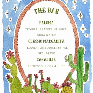 Enseigne de bar à thème cactus du désert occidental bohème//pour les mariages, les anniversaires, les événements//Enseigne de bar aquarelle dessinée à la main//thème fantaisiste de plantes succulentes