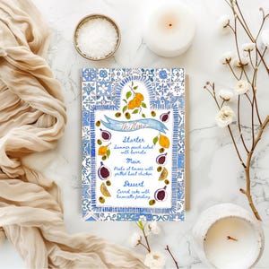 Italienische Amalfiküste Menüvorlage, Sofortiger Download Bearbeitbares Menü, Handgemalte Aquarell Menüvorlage, Klassisches Vintage Design