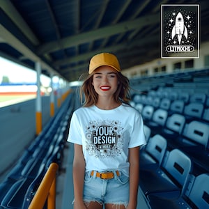 White Bella + Canvas 3001 Model Mockup, Baseball Game Stadium Mock Up, Instant Digital Download, Trendy Mockups for Commercial Use