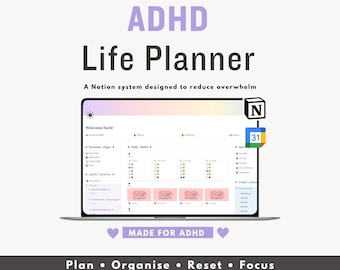 ADHD Notion Planner | ADHD Life Planner Template | All-in-One Notion Dashboard | ADHD Notion Template | Productivity, Habits, Goals, Finance