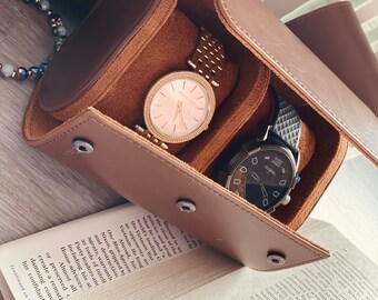 Gift For Him, Box For Men, Personalized Leather Watch Case, Groom Gift, Brown Travel Watch Box, Leather Watch Case Roll, Gift for husband