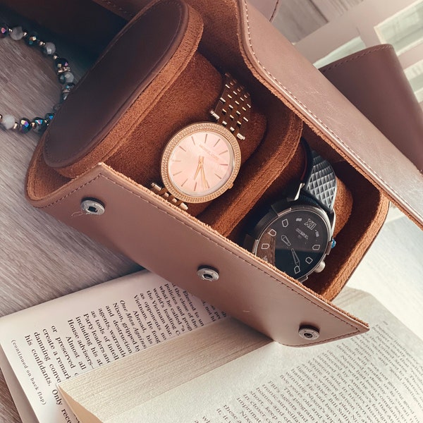 Gift For Him, Box For Men, Personalized Leather Watch Case, Groom Gift, Brown Travel Watch Box, Leather Watch Case Roll, Gift for husband