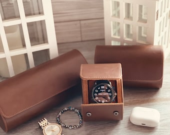 Leather Watch Case,Personalized Travel Watch Box for Him,Customized Leather Watch Case, Travel Watch Case,Mother's Day gift, Gift For Him