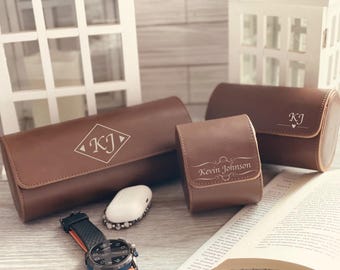Engraved Leather Watch Case For Men, Groomsman Watch Box,Custom Travel Watch Case,Portable Watch Holder,Fathers Day Gift For Man, V-Day Gift
