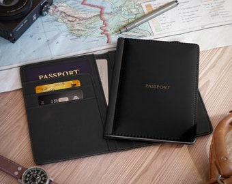 Passport Cover Black , Passport holder, Card holder, Travel Wallet, Travel Essentials, Travel accessories, Gifts for her, gifts for him