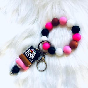 Pulsera, llavero de pulsera, pulsera de silicona, cuentas de silicona, Booktok, pulsera para amantes de los libros, pulsera con pasador de página, pulsera con llavero