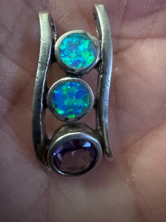 Sterling Silver Pendant with lab created opal inlay with amethyst