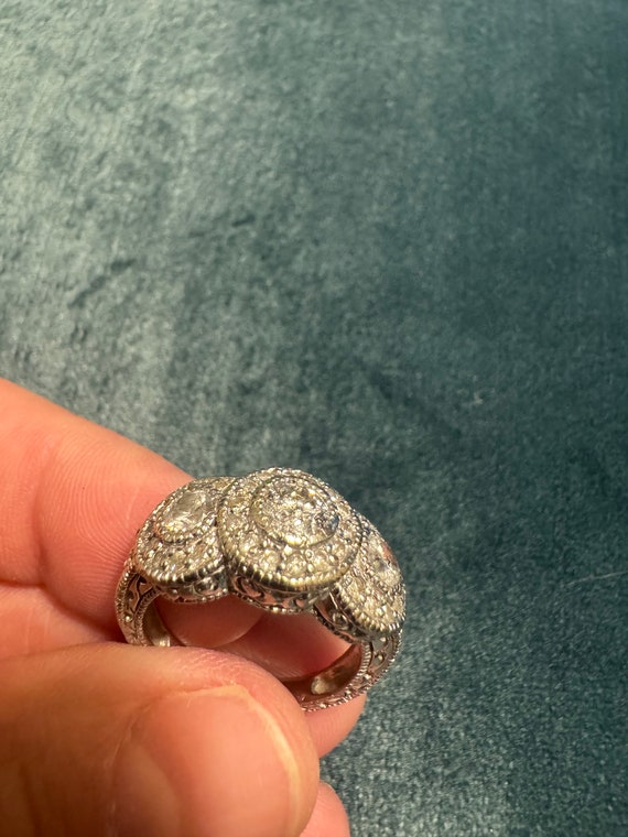 14k White Gold Three Stone Round Cut Diamond Ring - image 7