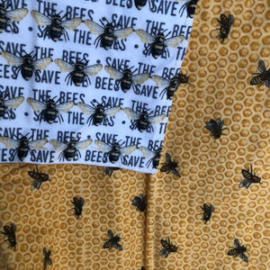 Flannel Double-Sided Baby Blanket, Receiving Blanket, Honey, Bee, Save the Bees, Handmade and Pre-Washed, decorative top stitching, Soft