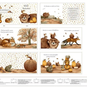May include: A children's book about autumn with illustrations of animals, pumpkins, and a farm. The book cover features a brown dog with a red nose and the words "Hello Autumn".