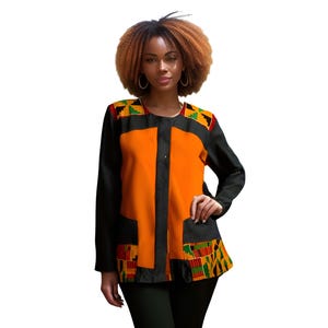 african jacket ankara style with denim african print patches by africanclothingetc