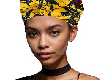 african print head wrap with flower pattern