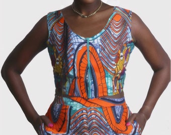 African Print Shorts Set, Ankara Crop Top Summer Outfit, Vibrant Boho Co-ord Set, Women's Exotic Vacation Wear, African Wax Print Top