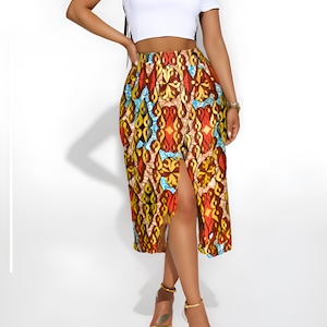 african skirt for women - ankara wrap midi skirt with side split by africanclothingetc