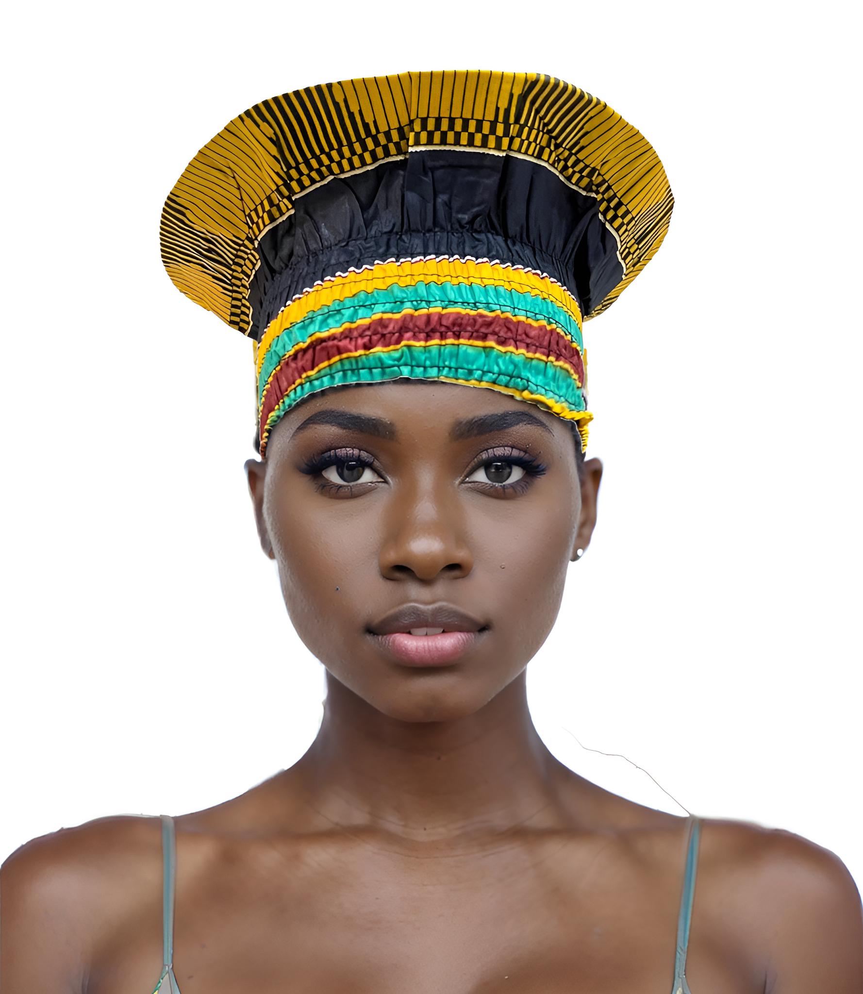 african nefertiti crown hat for women, kente print queen hat by africanclothingetc