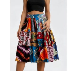 Patchwork African Print Skirt: Ruffle Ankara Midi Skirt