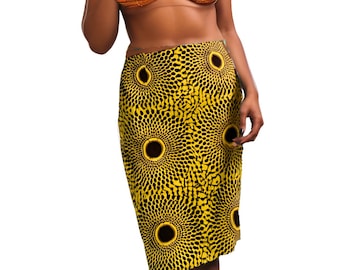 Yellow Ankara Pencil Skirt, High Waist African Print Midi Skirt