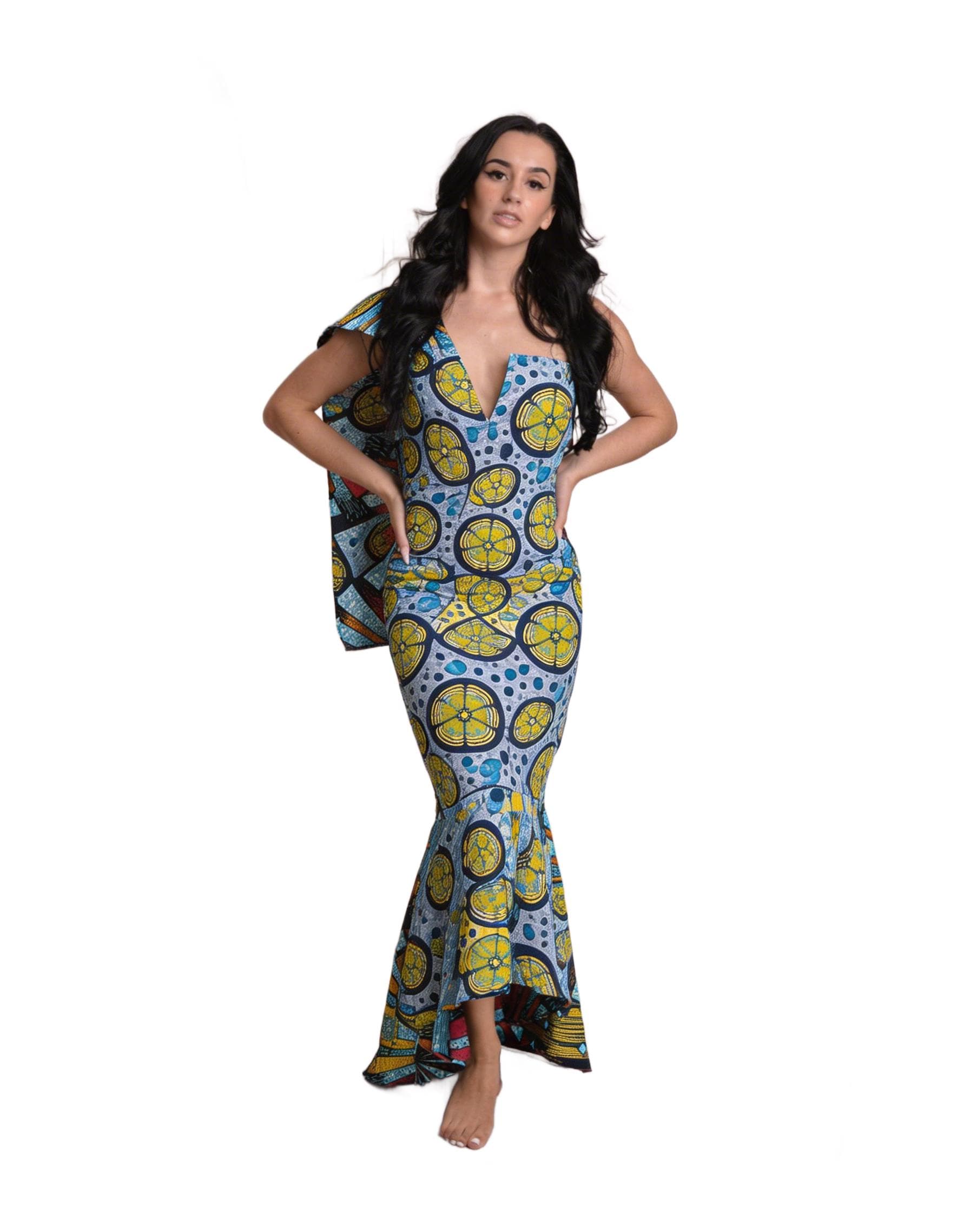 African Dress Blue and Gold - Etsy