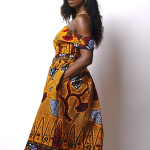african skirt set - ankara midi skirt and off shoulder crop top by africanclothingetc