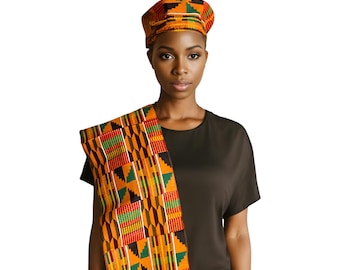 kente stole and african print hat kufi for kwanzaa black history month by africanclothingetc