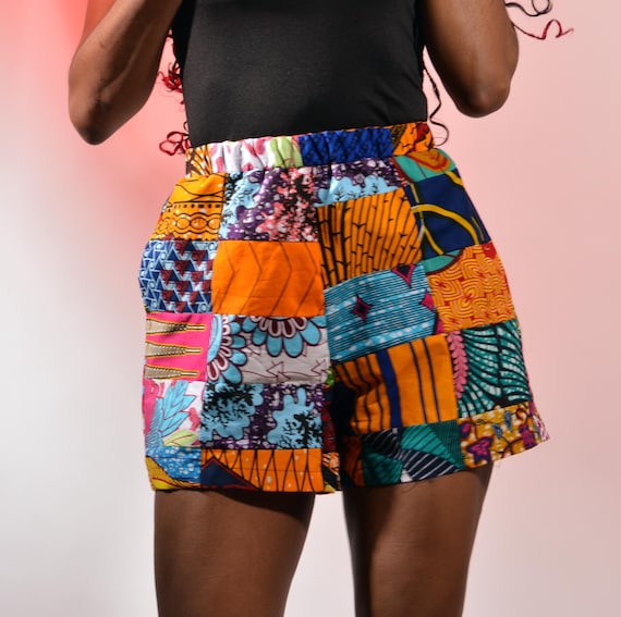 Patchwork African Print Shorts for Women - Ankara… - image 1