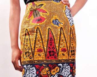ankara pencil skirt - gold and black african mini skirt