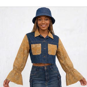 Upcycled Denim & Mudcloth Patchwork Jacket | Boho African Print Denim Coat | Sustainable Streetwear Outerwear