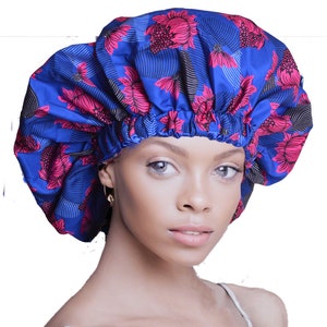 african print hair bonnet -  ankara sleep cap - satin-lined by africanclothingetc