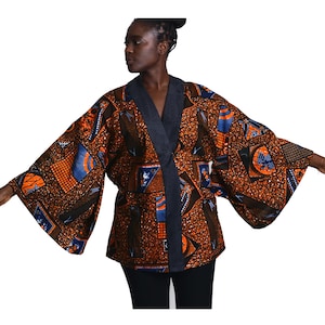 African Kimono Jacket, Batwing Sleeve Ankara Print Duster, Boho Clothing