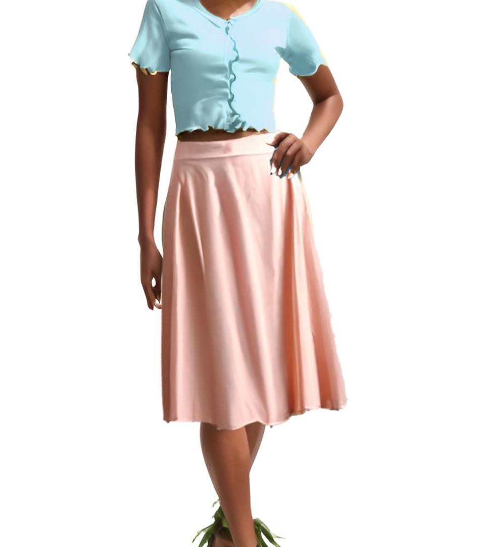 Midi Skater Skirt High Waist Peach Circle Skirt by