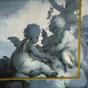 Blue Cherubs Victorian Style Angels Theme Vintage Craft Napkins, Two Cocktail Napkins imagem 1