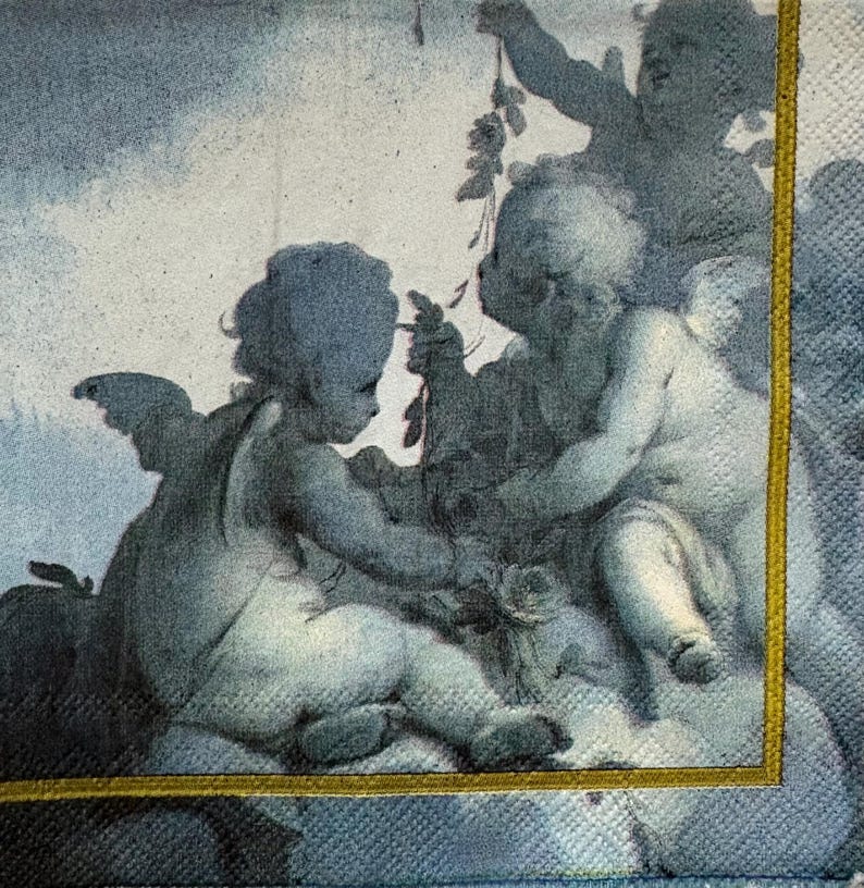 Blue Cherubs Victorian Style Angels Theme Vintage Craft Napkins, Two Cocktail Napkins imagem 1