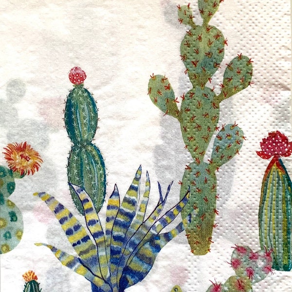 Cactus Decoupage Paper Napkins, Saguaro Theme Craft Napkins, Cactus Flower Luncheon Size