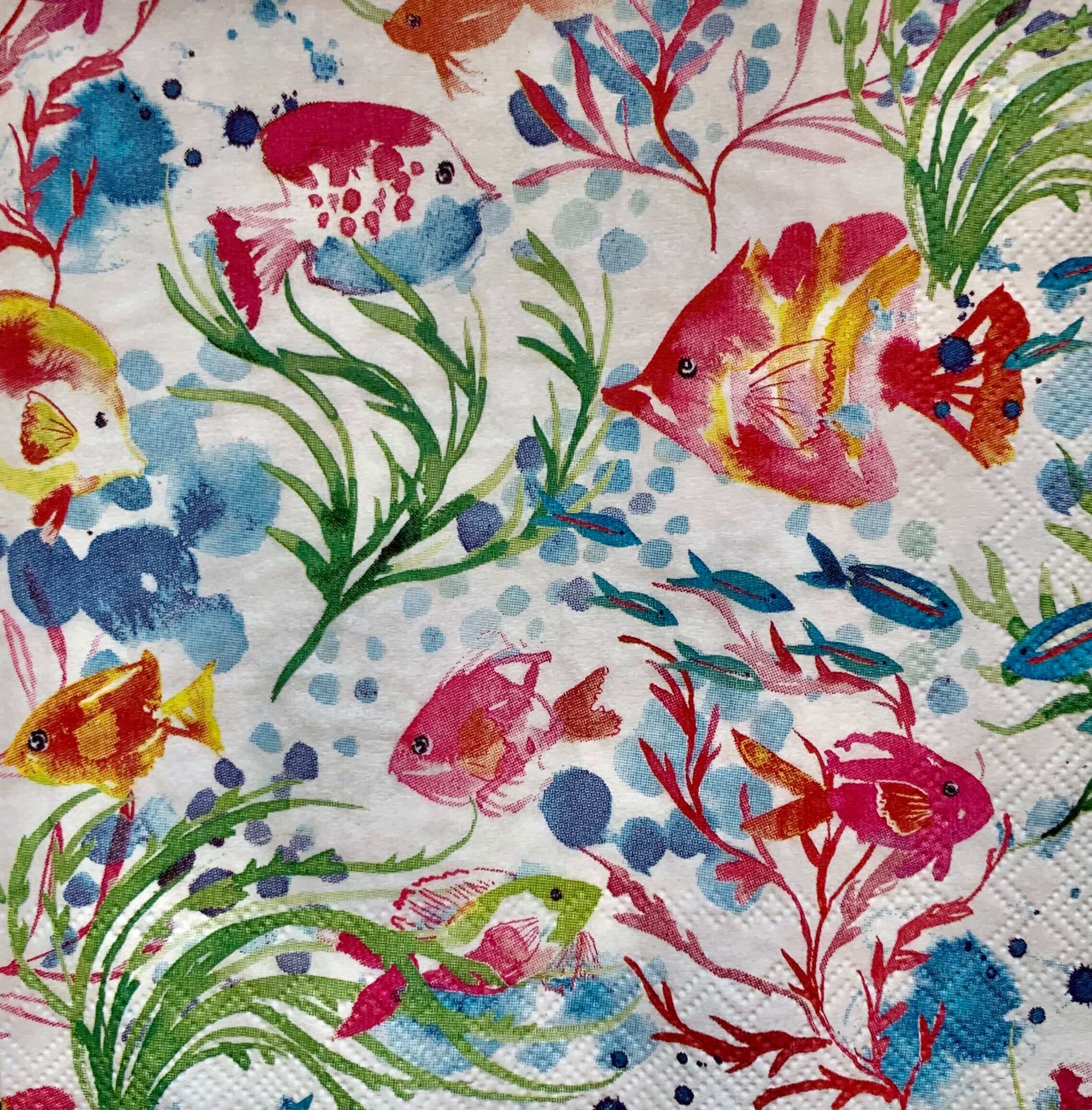 Tropical Coral Reef Fish Decoupage Paper Napkins, Coastal Beach Theme