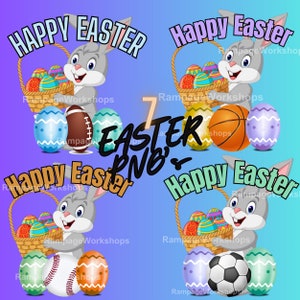 Niedliches Ostern Digital Clipart Bundle, 7 PNG-Bilder, Kinder Sport Ostern Clipart, Osterhase Clipart, Ostergrafiken, transparenter Hintergrund