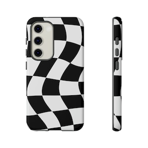 Black and White Checkered Tough Phone Case Fits | iPhone 11-15, Galaxy S20-22, Pixel 5-7 | Stylish Protection | Check pattern | Wavy checker