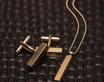 Personalized Gift for Men, Minimalist Cuff Links and Necklaces Set, Wedding Groomsmen Gift, Custom Gift Box