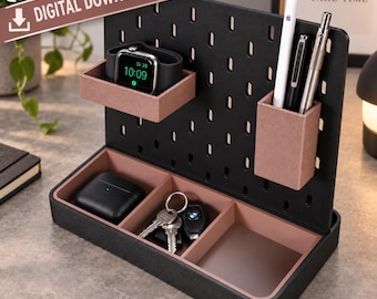 3D print file compatible with IKEA SKADIS | edc Desk Organizer | STL 3D Print Files | Commercial License - Key tray with pegboard