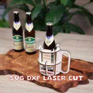 SVG Laserbestand Bierhouder voor Flessen en Blikjes met Ruimte voor Bankbiljetten - Het Perfecte Cadeau voor Mannen - 4 mm