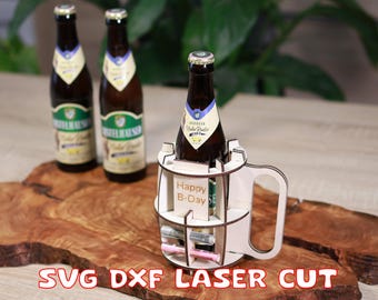 SVG Laser File Beer Holder for Bottles and Cans with Space for Banknotes - The Perfect Gift for Men - 4 mm