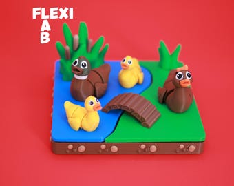Flexi Duck Family al STL file for 3D printer - Diorama - Art toy articulated animal farm animals